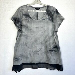 Simply Vera Lightweight Top Women's XL Gray Sheer Short Sleeve Flowy Stretchy